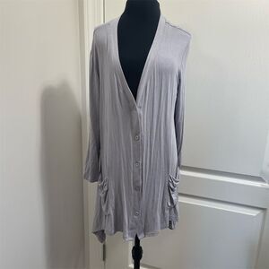 LOGO by Lori Goldstein Women's M Gray Button-Up Cardigan Sweater